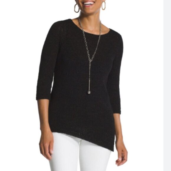 Chico's Glenda Asymmetrical Black Sweater Sz 1 - Picture 6 of 8